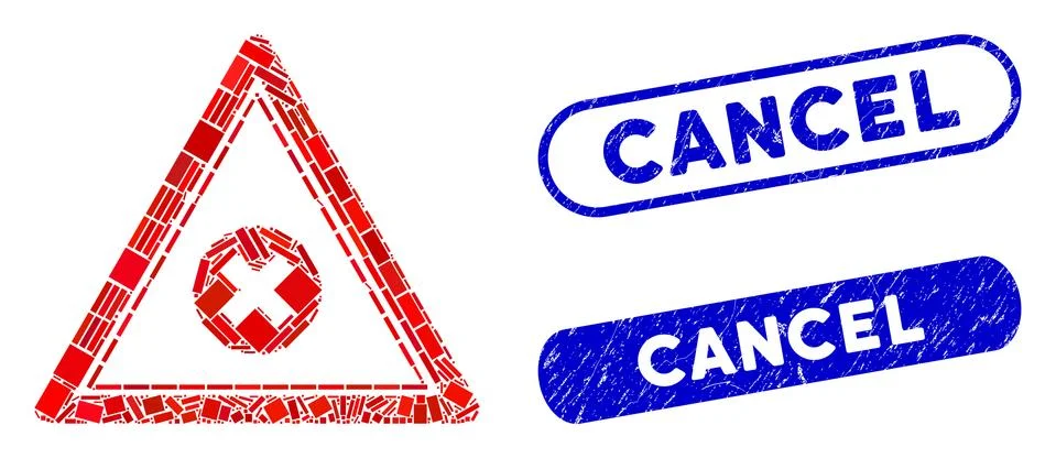 Rectangle Mosaic Cancel Triangle with Distress Cancel Seals Illustrazione stock