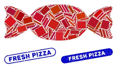 Rectangle Mosaic Candy with Textured Fresh Pizza Stamps Stock Illustration