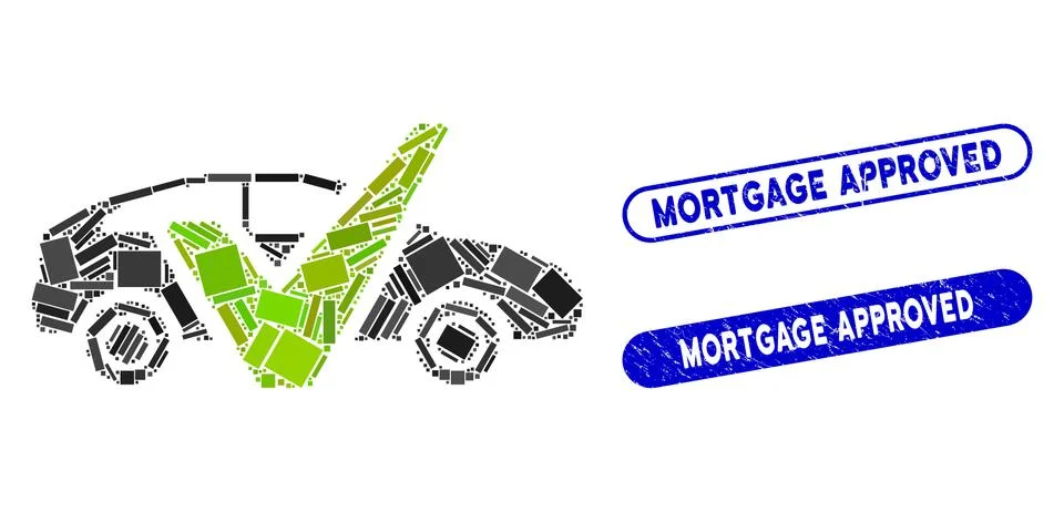 Rectangle Mosaic Car Test with Textured Mortgage Approved Stamps Stock Illustration