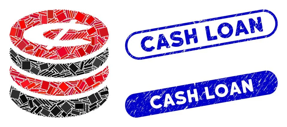 Rectangle Mosaic Cent Coins Stack with Grunge Cash Loan Stamps Stock Illustration