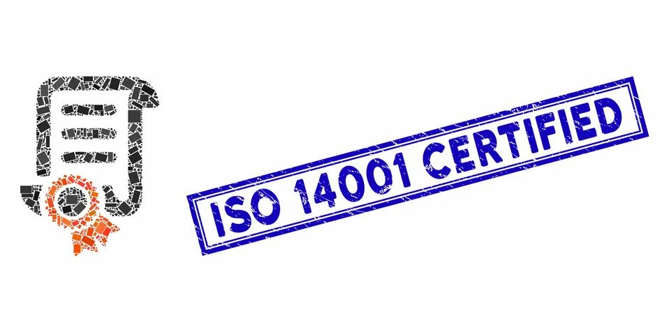 Rectangle Mosaic Certified Scroll Document with Grunge ISO 14001 Certified Stamp Illustrazione stock