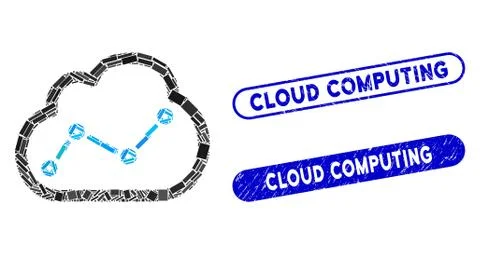 Rectangle Mosaic Chart Cloud with Scratched Cloud Computing Stamps Stock Illustration
