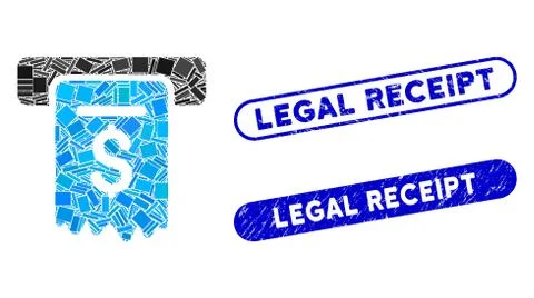 Rectangle Mosaic Cheque Payment with Textured Legal Receipt Seals 스톡 일러스트