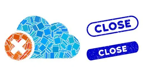 Rectangle Mosaic Close Cloud with Distress Close Stamps Stock Illustration