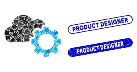 Rectangle Mosaic Cloud Options Gear with Scratched Product Designer Seals Illustrazione stock