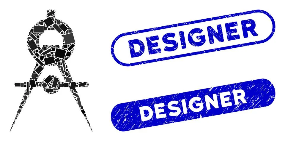 Rectangle Mosaic Compasses with Textured Designer Seals Stock Illustration