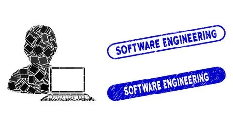 Rectangle Mosaic Computer Programmer with Grunge Software Engineering Stamps Stock-Illustration