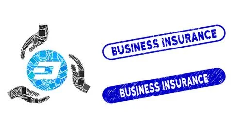 Rectangle Mosaic Dash Coin Care Hands with Scratched Business Insurance Stamps Stock Illustration