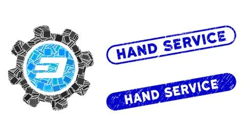 Rectangle Mosaic Dash Settings Gear with Scratched Hand Service Stamps Stock Illustration