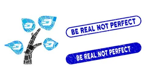 Rectangle Mosaic Dash Tree with Distress Be Real Not Perfect Stamps Stock Illustration
