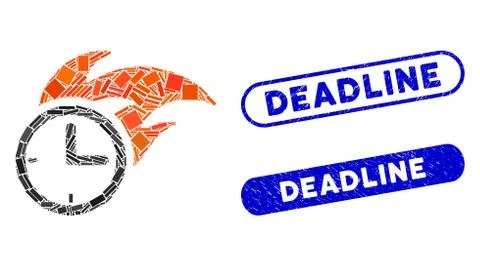 Rectangle Mosaic Deadline Fired Clock with Scratched Deadline Seals Stock Illustration