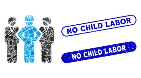 Rectangle Mosaic Developer Team with Distress No Child Labor Stamps Stock Illustration