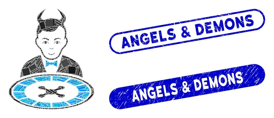 Rectangle Mosaic Devil Roulette Dealer with Distress Angels &amp; Demons Stamps 库存插图