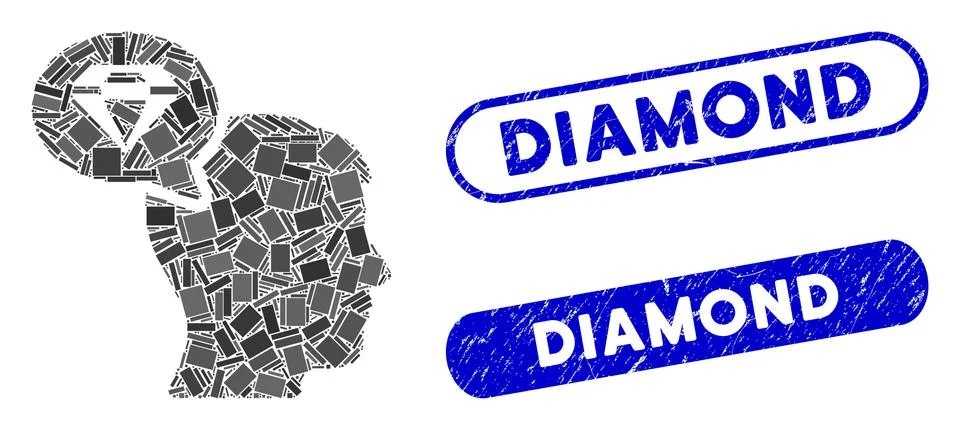 Rectangle Mosaic Diamond Thinking with Distress Diamond Stamps イラスト素材