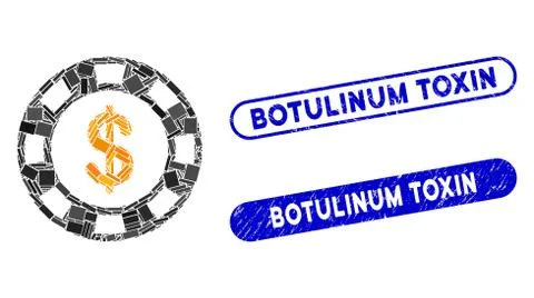 Rectangle Mosaic Dollar Casino Chip with Distress Botulinum Toxin Stamps Illustrazione stock