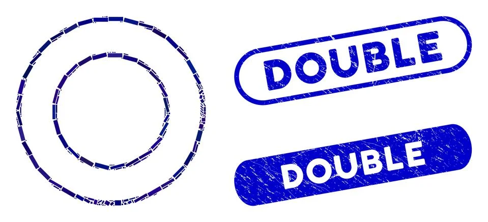 Rectangle Mosaic Double Round Frame with Scratched Double Stamps イラスト素材