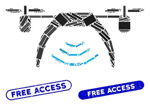 Rectangle Mosaic Drone WiFi Repeater with Grunge Free Access Seals Stock Illustration