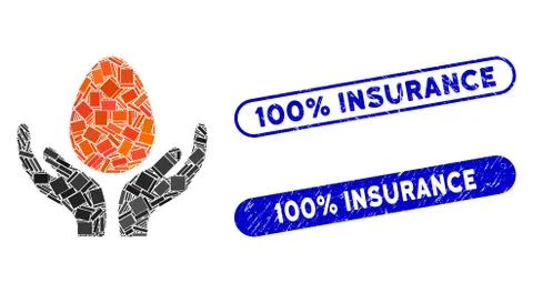Rectangle Mosaic Egg Incubator Hands with Distress 100% Insurance Seals Stock Illustration
