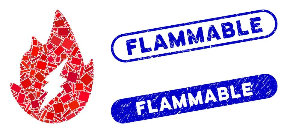 Rectangle Mosaic Electric Spark Flame with Scratched Flammable Stamps Illustrazione stock
