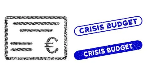 Rectangle Mosaic Euro Cheque with Textured Crisis Budget Stamps Stock Illustration