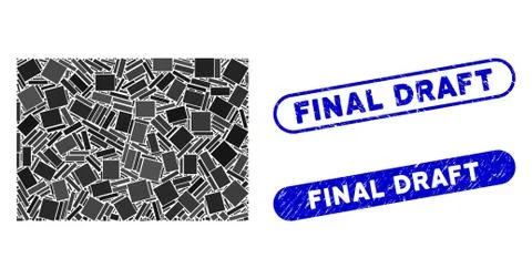 Rectangle Mosaic Filled Rectange with Textured Final Draft Stamps Stock Illustration