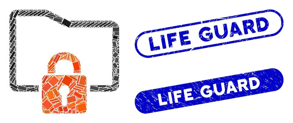 Rectangle Mosaic Folder Locked with Textured Life Guard Stamps Stock Illustration