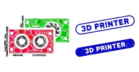Rectangle Mosaic GPU Cards with Distress 3D Printer Seals イラスト素材
