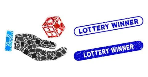 Rectangle Mosaic Hand Play Dice with Textured Lottery Winner Stamps Stockillustratie