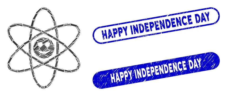 Rectangle Mosaic Happy Atom with Scratched Happy Independence Day Stamps 스톡 일러스트