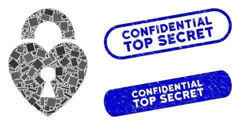 Rectangle Mosaic Heart Lock with Scratched Confidential Top Secret Seals Stock Illustration