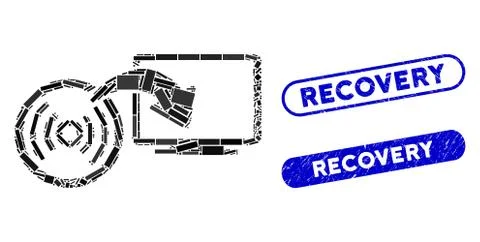 Rectangle Mosaic Install Disc to PC with Distress Recovery Seals 스톡 일러스트