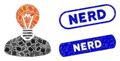 Rectangle Mosaic Inventor with Scratched Nerd Seals 스톡 일러스트
