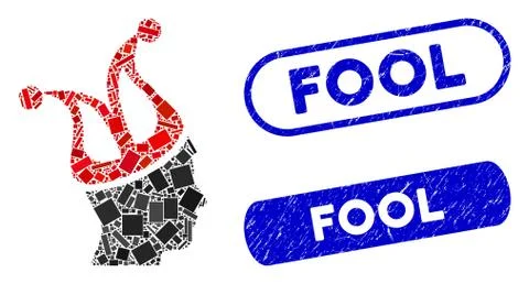 Rectangle Mosaic Joker Guy with Textured Fool Seals Stock Illustration