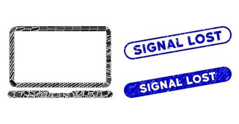 Rectangle Mosaic Laptop Computer with Grunge Signal Lost Stamps Stock Illustration