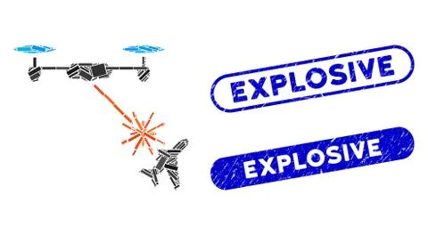 Rectangle Mosaic Laser Drone Attacks Airplane with Textured Explosive Stamps Illustrazione stock