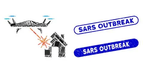Rectangle Mosaic Laser Drone Attacks House with Scratched Sars Outbreak Seals Illustrazione stock