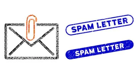Rectangle Mosaic Mail Attachement with Textured Spam Letter Seals Stock Illustration
