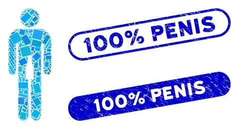 Rectangle Mosaic Man with Textured 100% Penis Stamps Stock Illustration