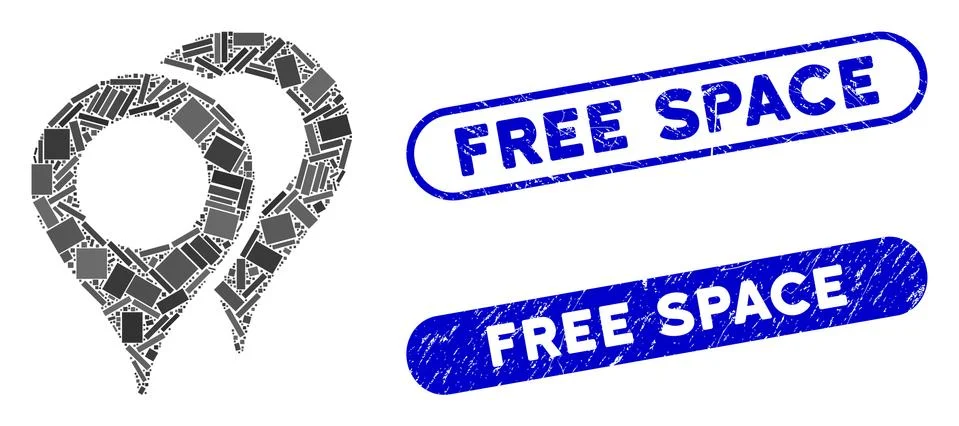 Rectangle Mosaic Map Pointers with Scratched Free Space Stamps Stock Illustration