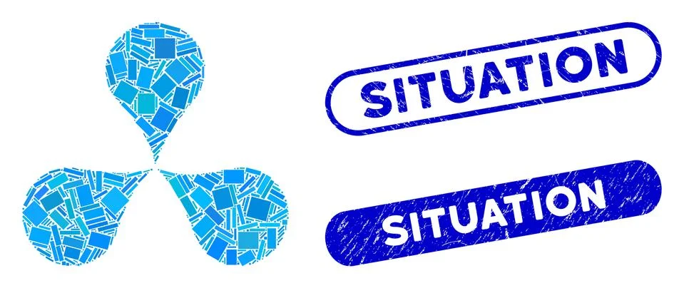 Rectangle Mosaic Map Pointers with Textured Situation Seals Stock Illustration