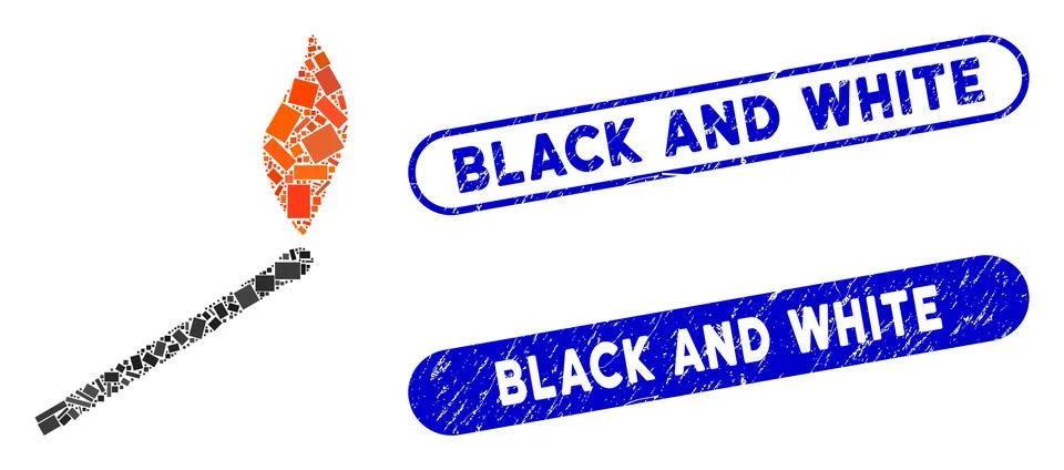 Rectangle Mosaic Match Fire with Grunge Black and White Seals Stock Illustration