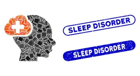 Rectangle Mosaic Medical Idea Cloud with Distress Sleep Disorder Seals Stock Illustration