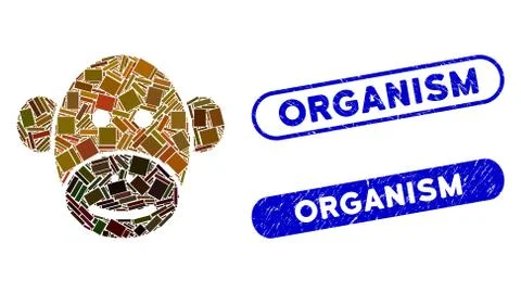 Rectangle Mosaic Monkey Face with Textured Organism Stamps Illustrazione stock