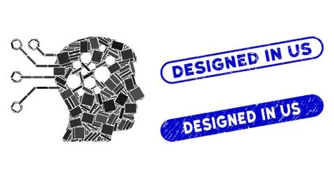 Rectangle Mosaic Neural Computer Links with Scratched Designed in Us Stamps Stock Illustration