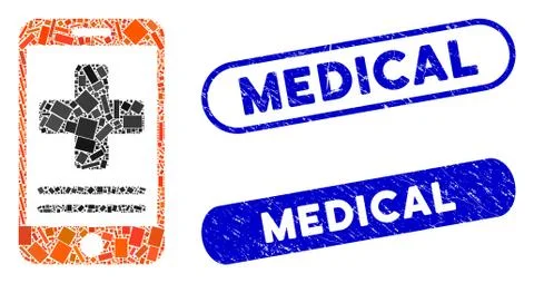 Rectangle Mosaic Online Medical Data with Textured Medical Stamps Stock Illustration