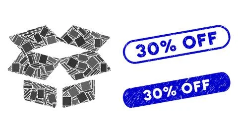 Rectangle Mosaic Open Box with Scratched 30% Off Stamps Stockillustratie