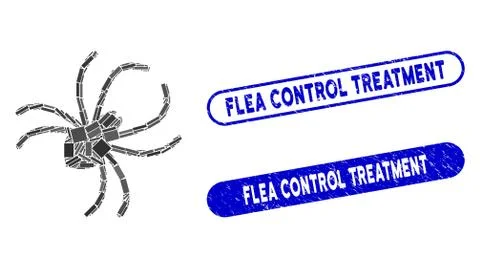 Rectangle Mosaic Parasite Spider with Scratched Flea Control Treatment Stamps Stock Illustration
