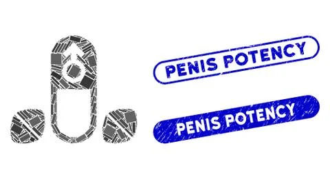 Rectangle Mosaic Penis Potency Tablets with Grunge Penis Potency Seals Illustrazione stock