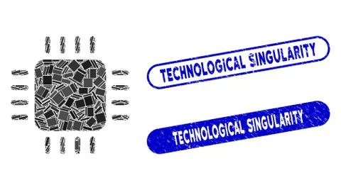 Rectangle Mosaic Processor with Distress Technological Singularity Seals Illustrazione stock