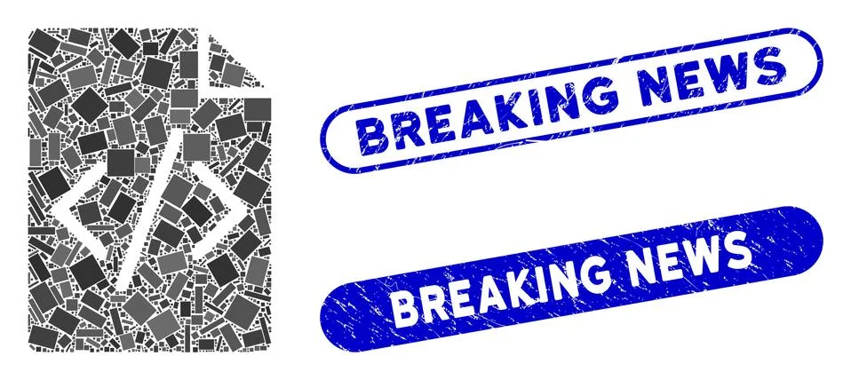Rectangle Mosaic Programming Script Page with Distress Breaking News Stamps Stock Illustration